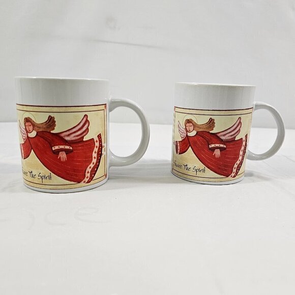 SHARE THE SPIRIT Angel 10 Oz Ceramic Mugs Cups – Set of 2 - Picture 13 of 16